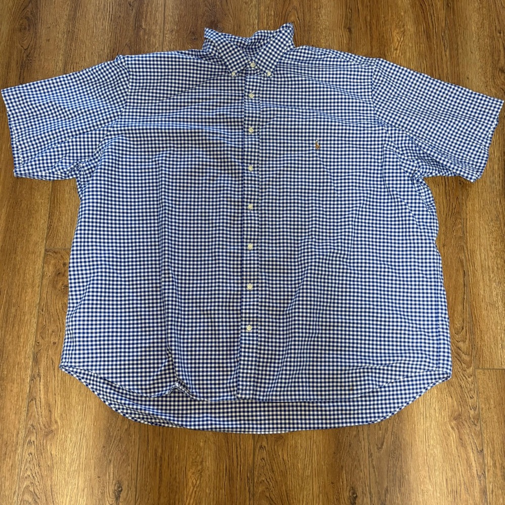 Ralph Lauren Mens 4XB Blue Gingham Flesh Pony Button Down Shirt Big & Tall Flaw